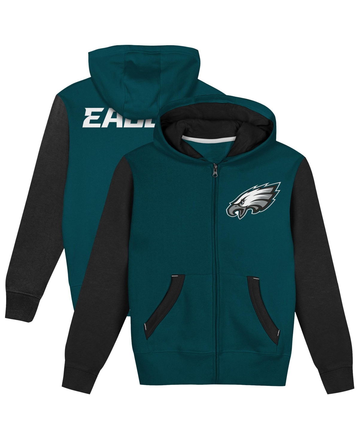 Outerstuff Babies' Boys' And Girls' Philadelphia Eagles Stadium Color Block Full-zip Hoodie In Midnight Green,black