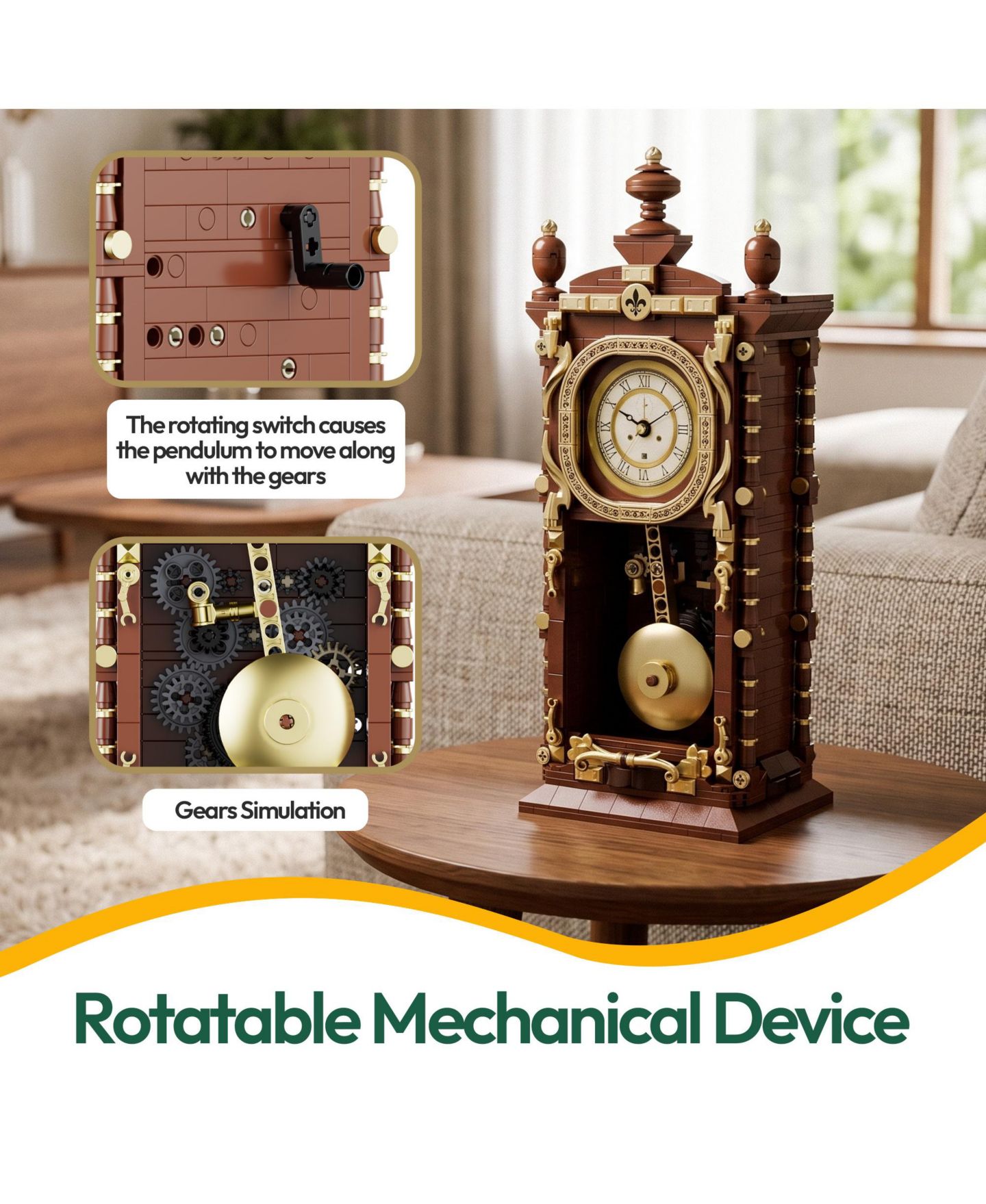 Детский конструктор Contixo Retro Pendulum Clock BK12 751-Piece Building Set, Ages 8+, цвет: Коричневый — фото 3