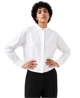 Women's Raglan Long-Sleeve Striped Band Collar Blouse