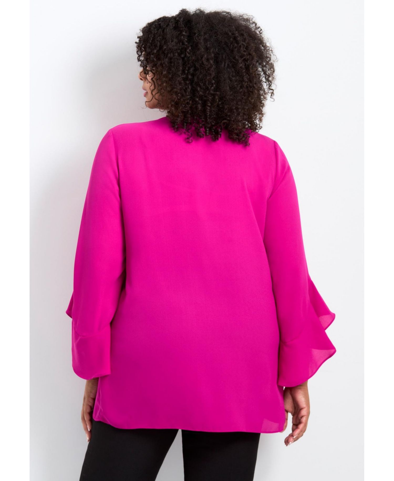 Plus Size Ruffle Sleeve Tulip Hem Women's Blouse