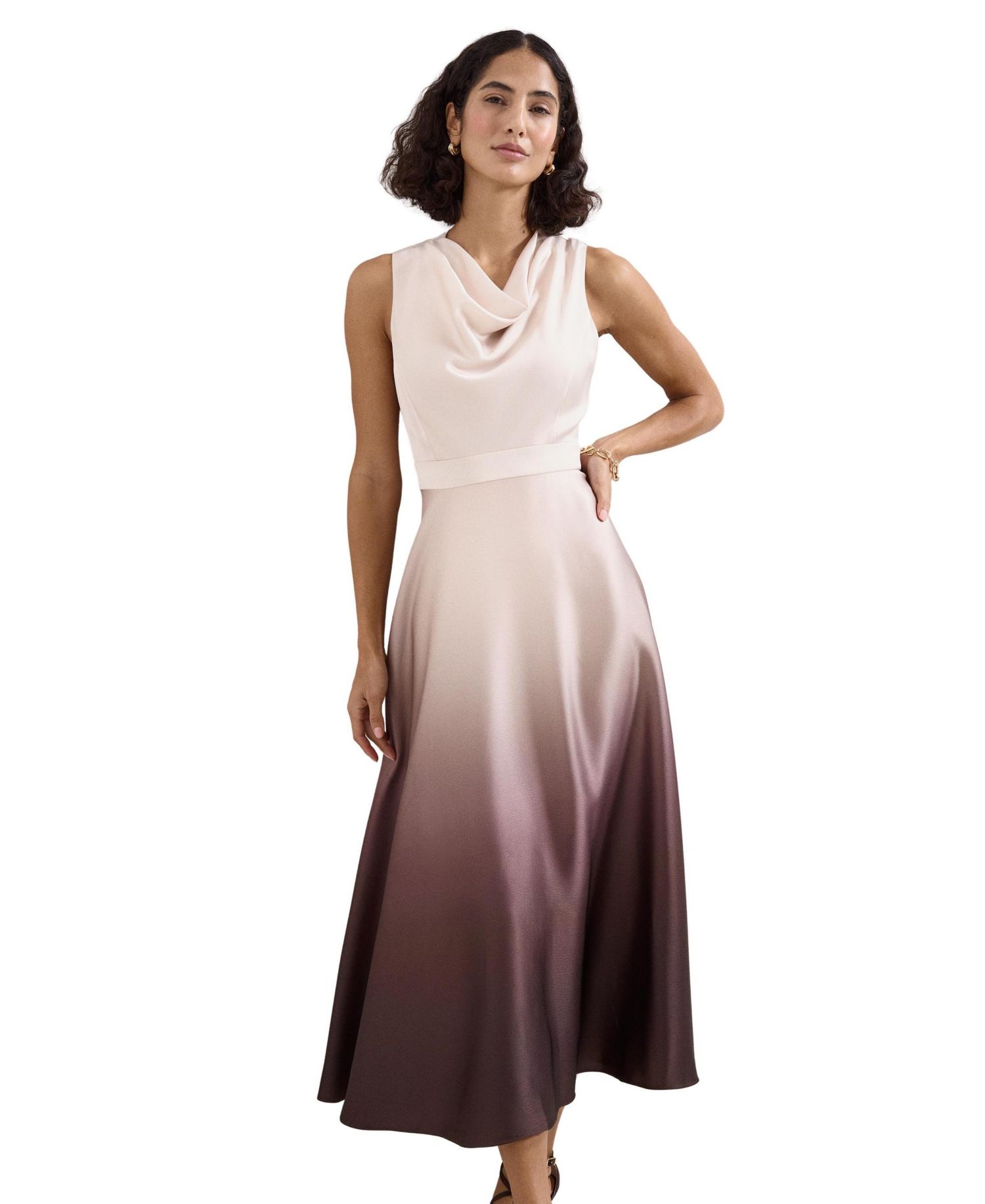 Women's Ombre Cowl Neck Midi Dress