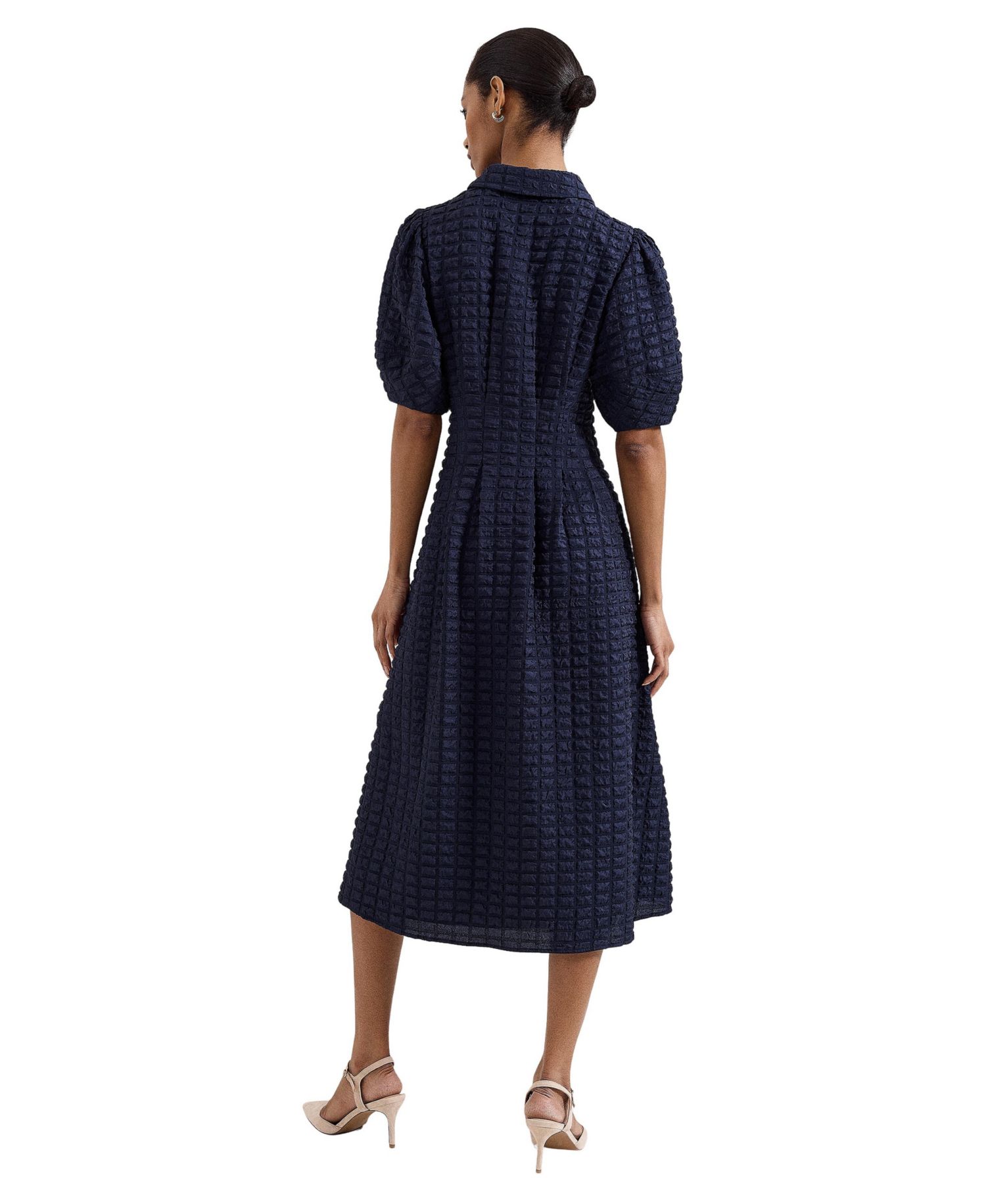 Women's Yasmine Textured Short-Sleeve Collared Midi Dress