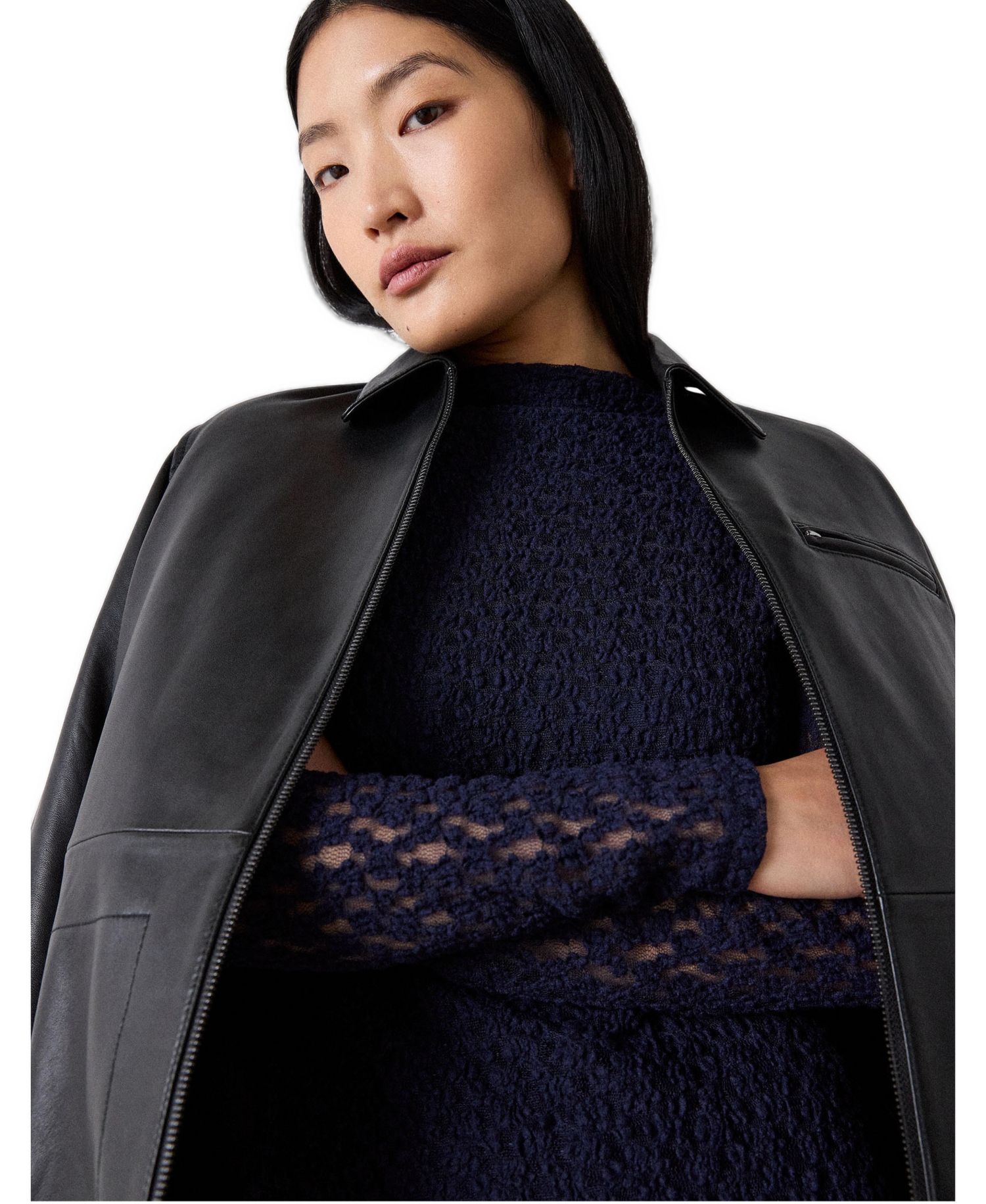 Women's Drop Waist Long-Sleeve Lace Midi Dress