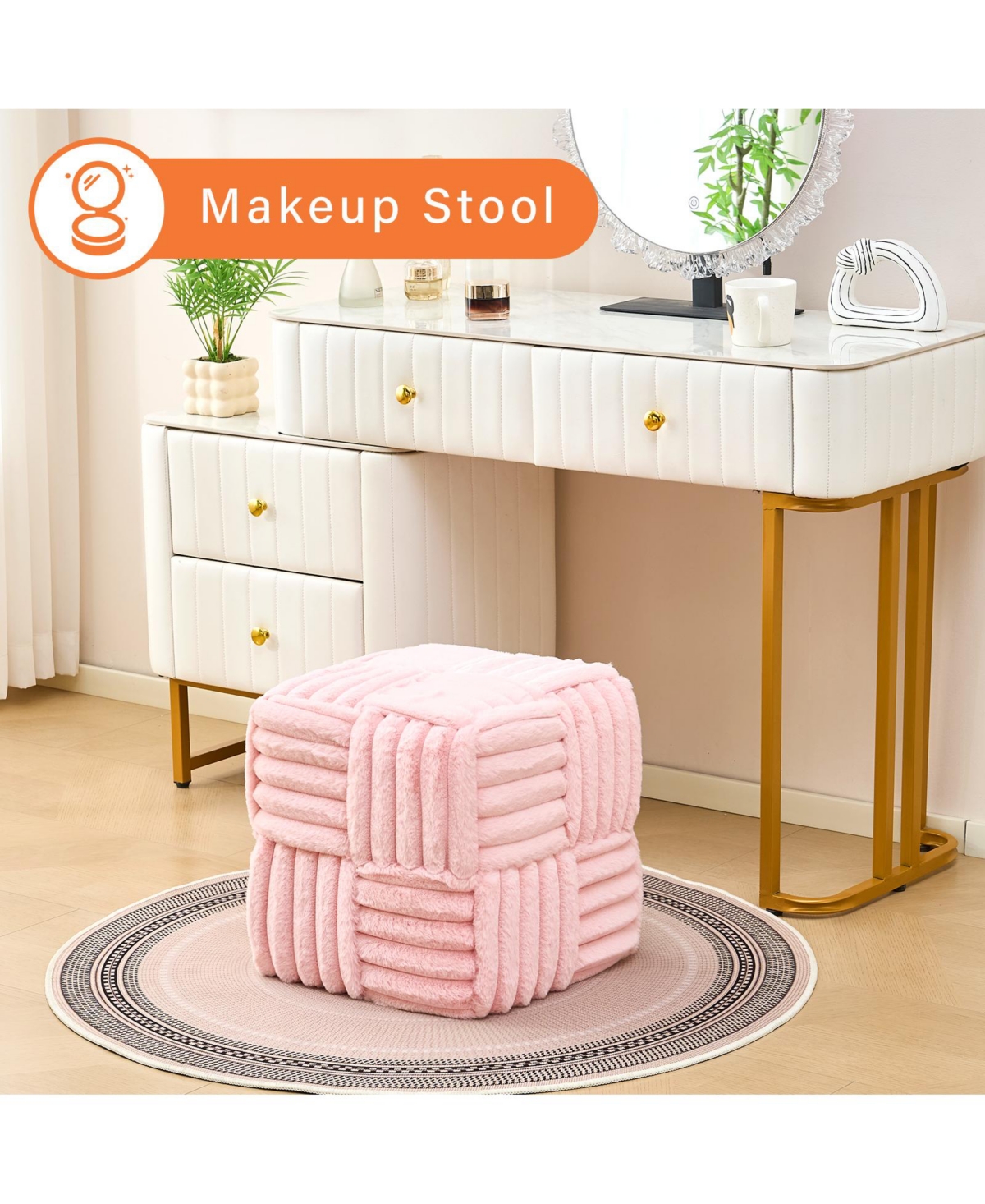 Slickblue Square Corduroy Ottoman Foot Stool with Padded Seat for Entryway