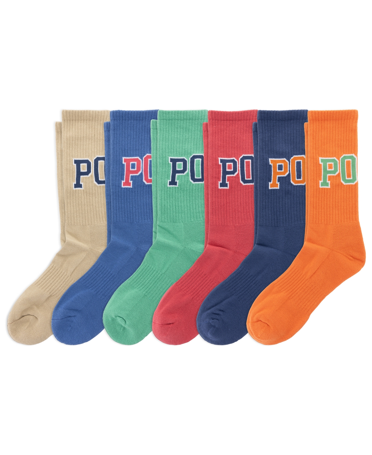 Polo Ralph Lauren Men's Color Block Logo Ribbed Crew Socks, 6-Pack