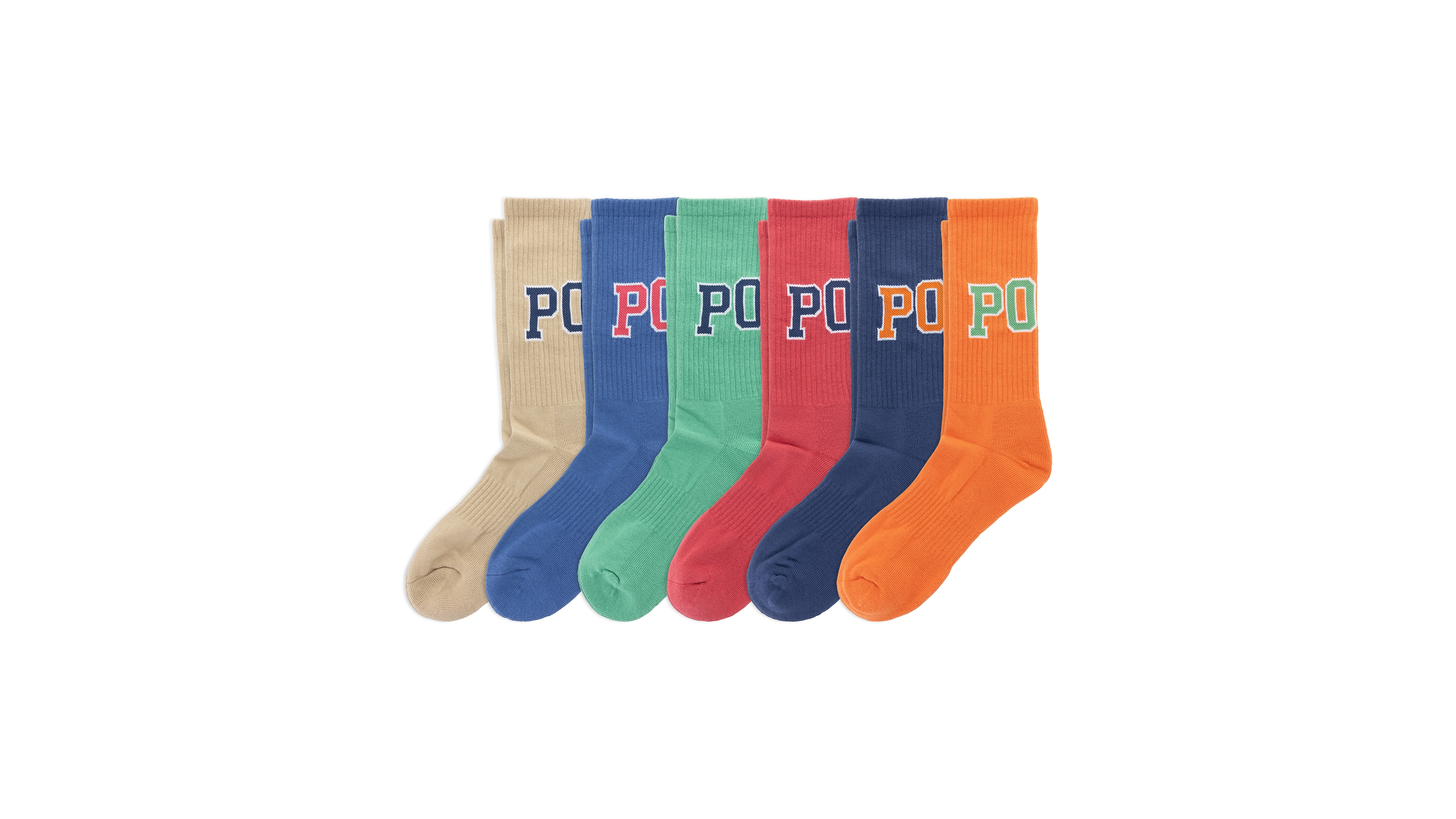 Polo Ralph Lauren Men's Color Block Logo Ribbed Crew Socks, 6-Pack