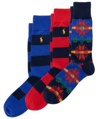 Men's Snowflake Stripe Ribbed-Cuff Crew Socks, 3-Piece Set