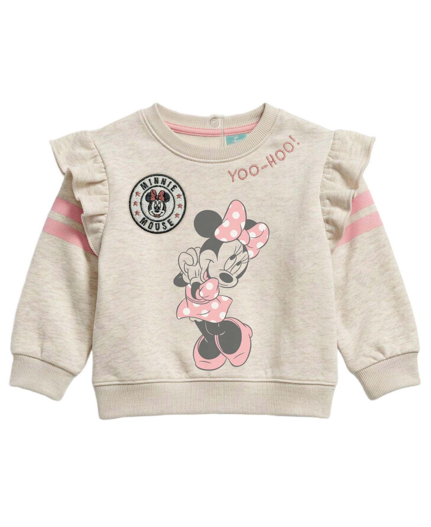 Комплект Disney Minnie Mouse Long-Sleeve Ruffle-Shoulder Crewneck Sweatshirt and Jogger Pants, 2-Piece Set для девочек-малышей, цвет: Бежевый — фото 3