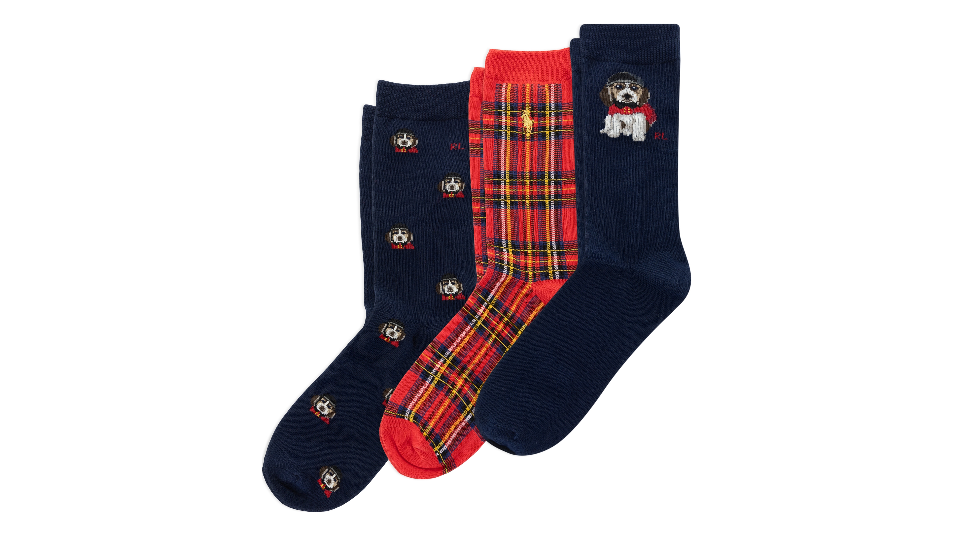 Polo Ralph Lauren Boys' 4-11 Holiday Dog Cotton-Blend Crew Socks, 3-Pack