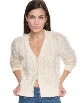 Women's Long-Sleeve V-Neck Fringe-Stitch Cardigan