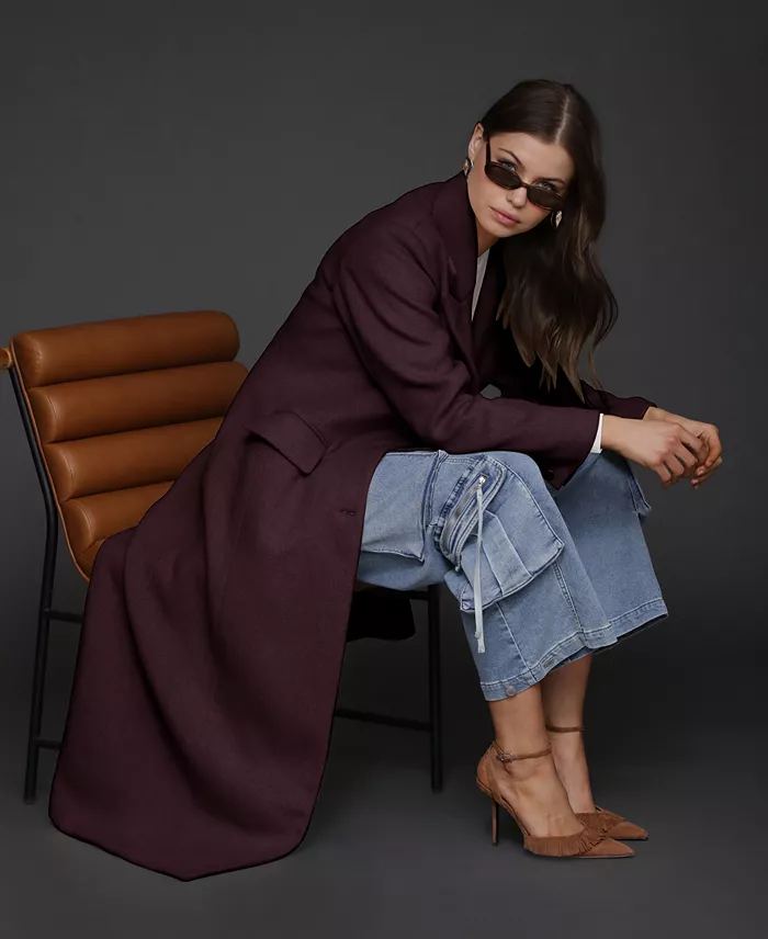 Women's Double-Breasted Long Wool-Blend Structured-Shoulder Coat - thumbnail 5