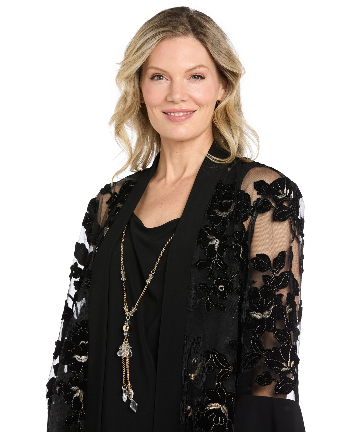 Petite Floral-Print Velvet Jacquard Burnout Jacket, Tank, and Pants, 3-Piece Set