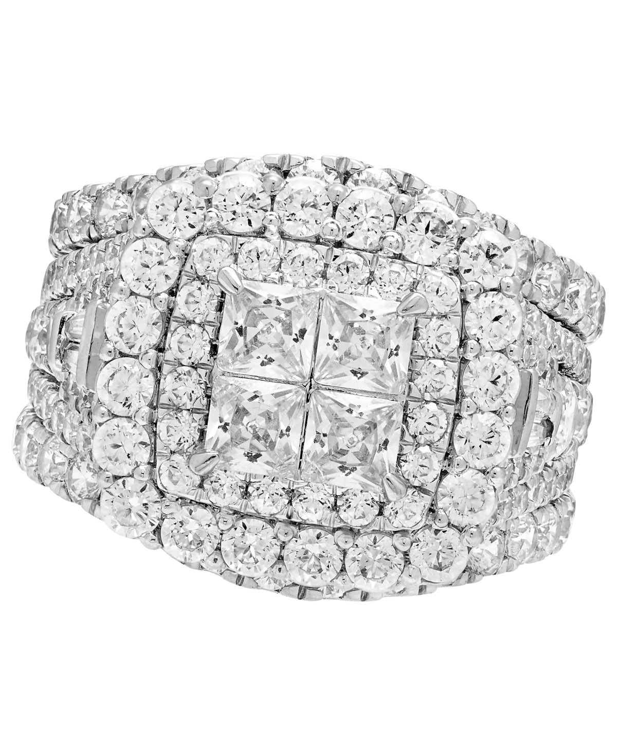 Macy's 3-Piece Diamond Halo Bridal Ring Set (4 ct. t.w.) in 14k White Gold - 14k White Gold