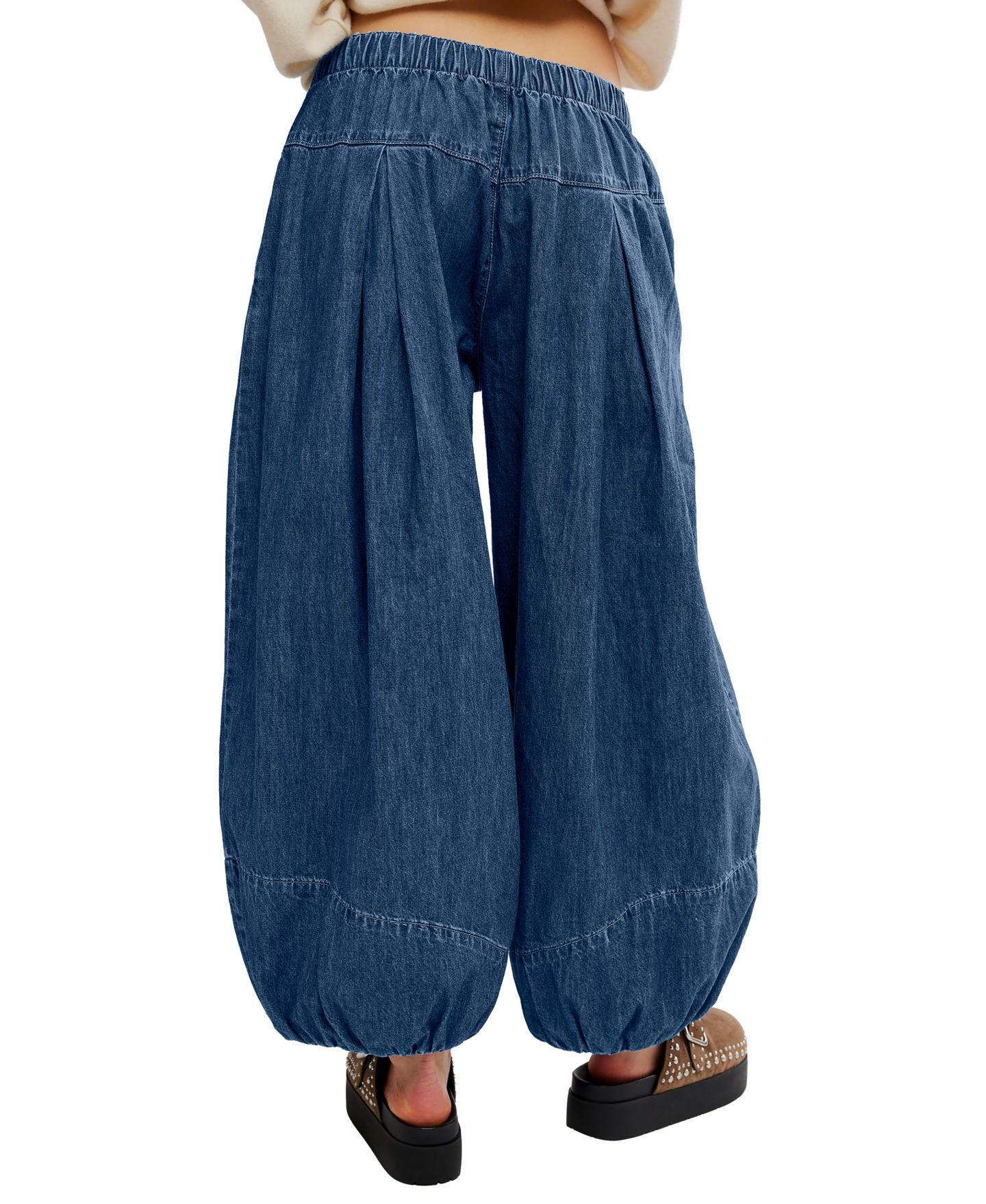 Женские джинсы Free People Moonflower Mid-Rise Wide-Leg Pull-On, цвет: Синий сумеречный — фото 5