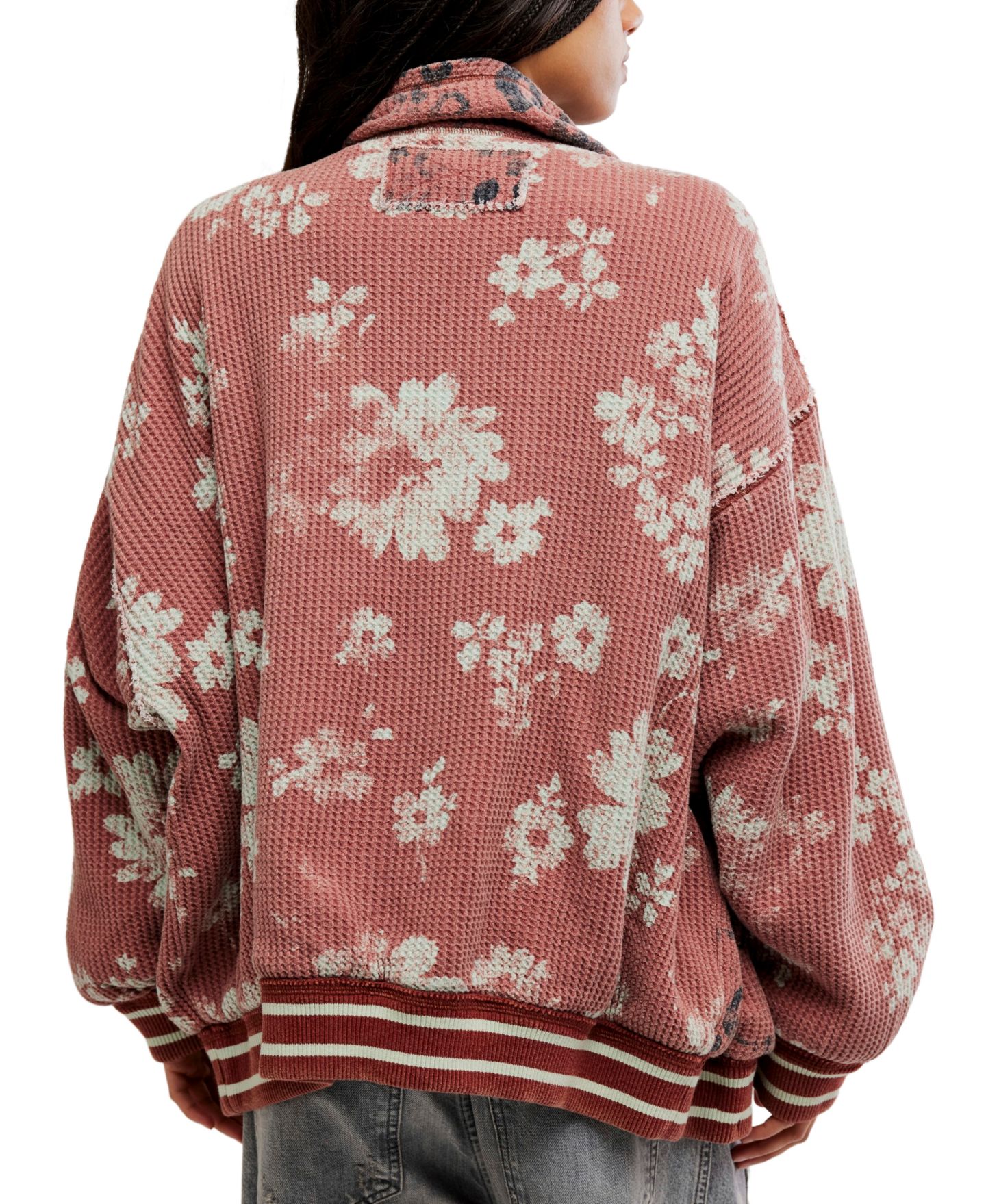 Женский кардиган Free People Waffle-Knit Oversized Full-Zip, цвет: Розовый комбинированный — фото 5