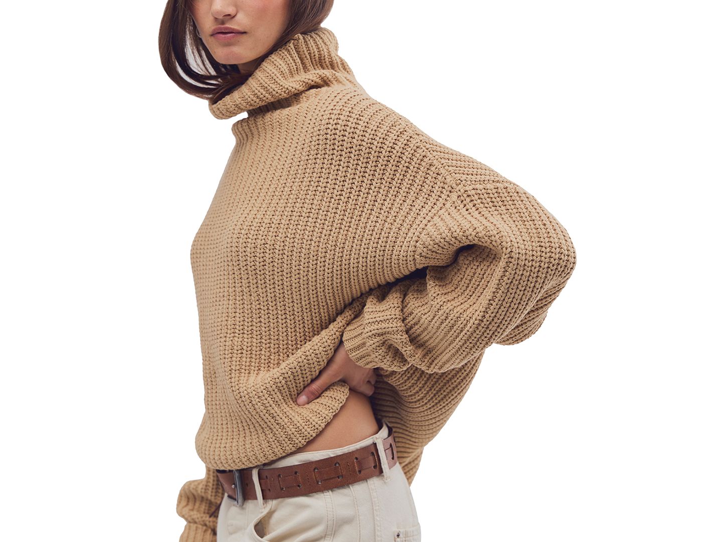 Женский свитер Free People Swim Too Deep Oversized Sweater, цвет: Миндальный — фото 3