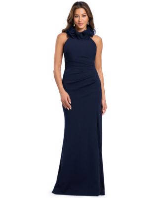 Women's Jessica Halter Ruffled-Collar Ruched Side-Slit Gown