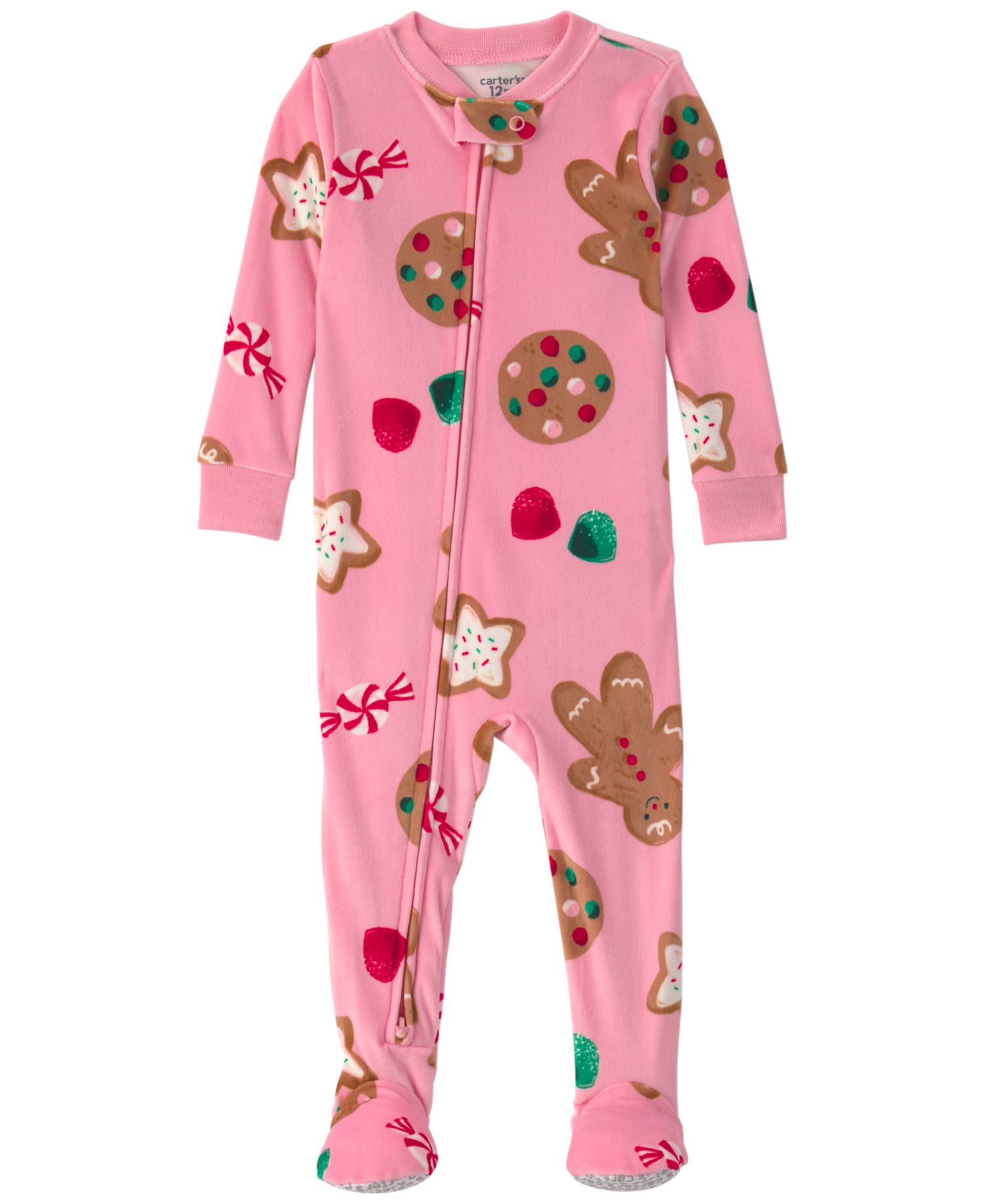 Baby Girls' Christmas Gingerbread 2-Way Zip DreamPlush Footed Pajama