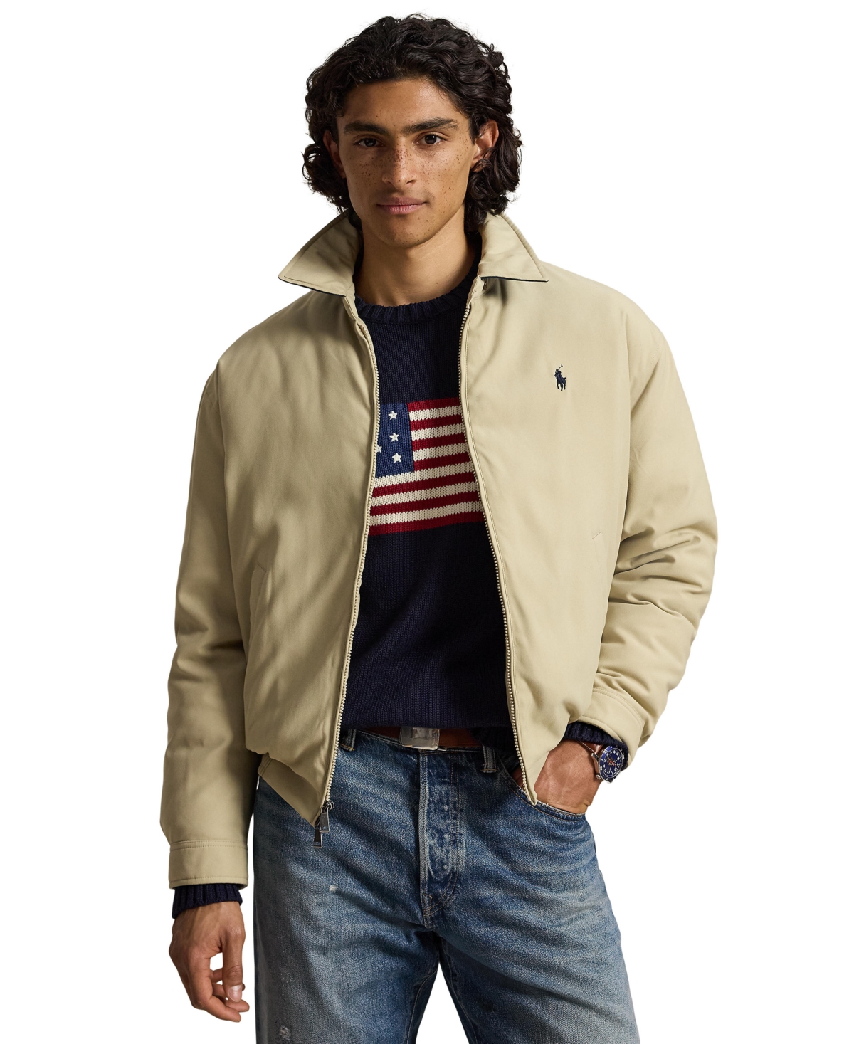 Polo Ralph Lauren Men's Insulated Twill Bomber Water-resistant Jacket In Khaki Uniform