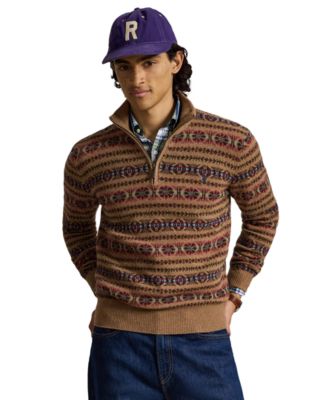 Men's Fair Isle Quarter-Zip Regular-Fit Wool Sweater