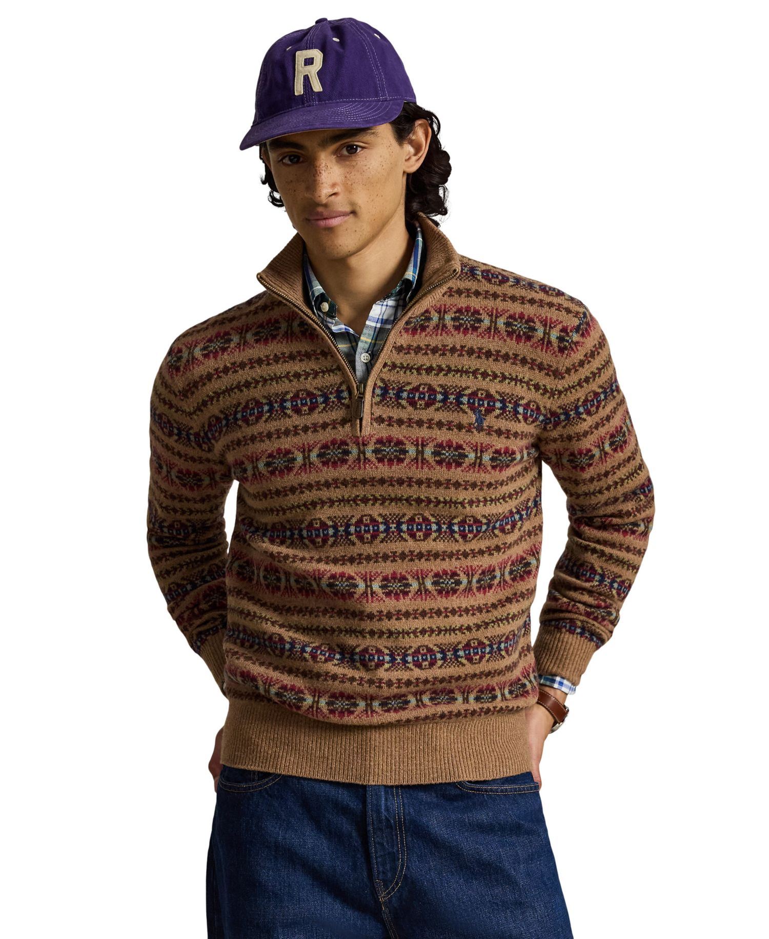 Men's Fair Isle Wool Mockneck Quarter-Zip Sweater