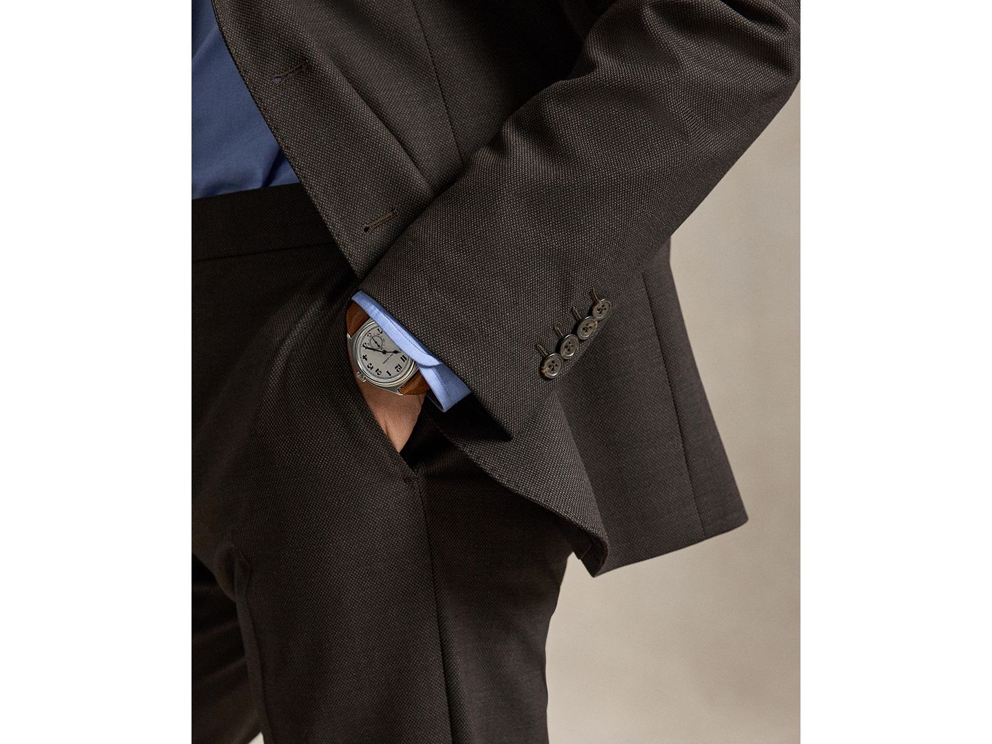 Мужские брюки Polo Ralph Lauren Wool-Blend Birdseye Stretch Suit, цвет: Тёмный коричневый — фото 3