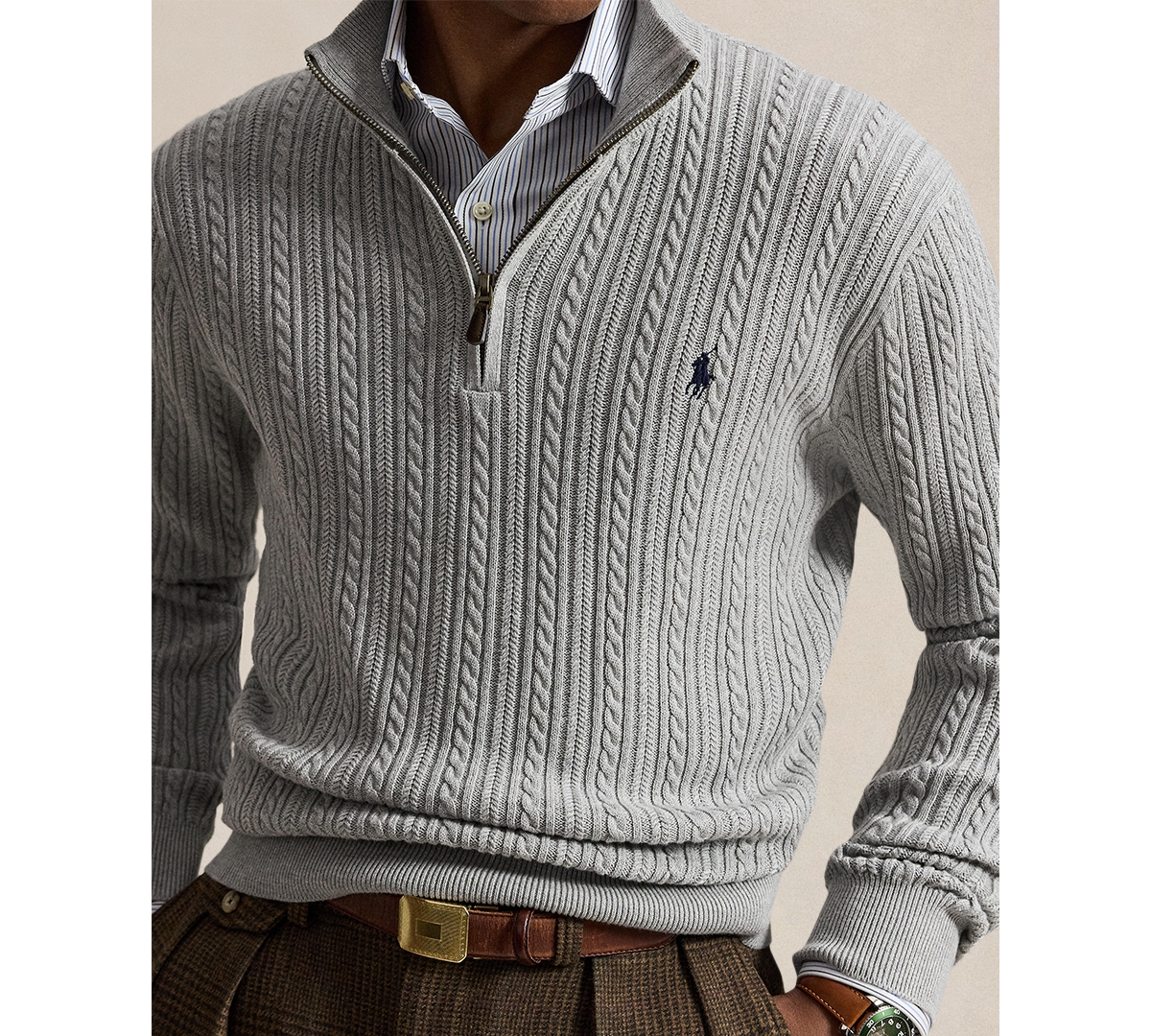 Polo Ralph Lauren Men's Cable-Knit Mockneck Quarter-Zip Sweater