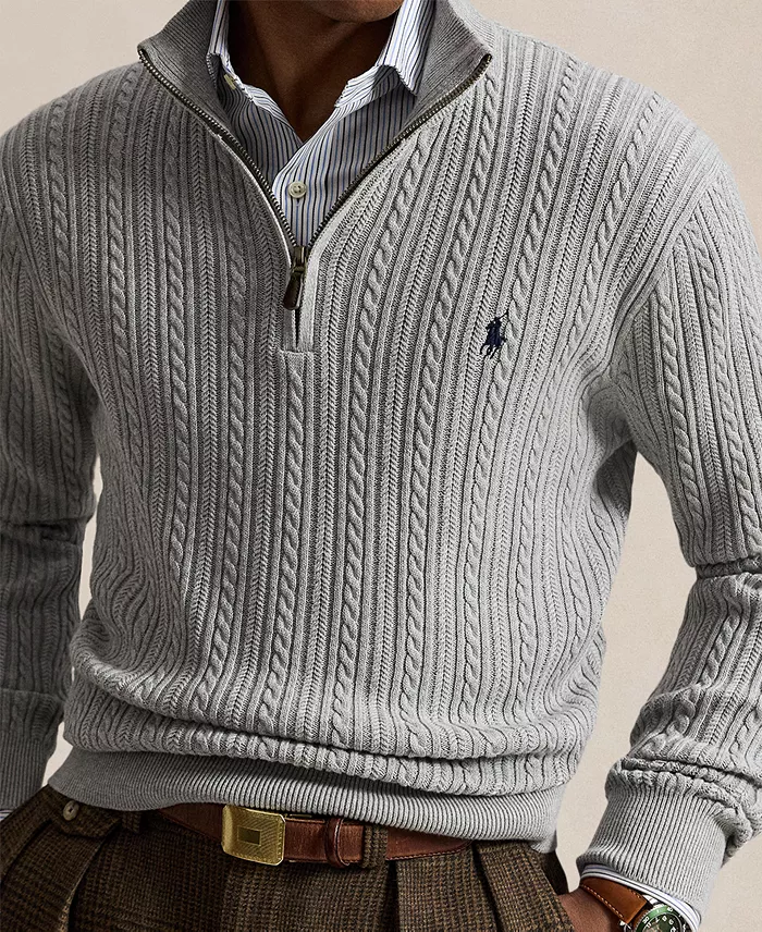 Men's Cable-Knit Quarter-Zip Mockneck Sweater - thumbnail 8
