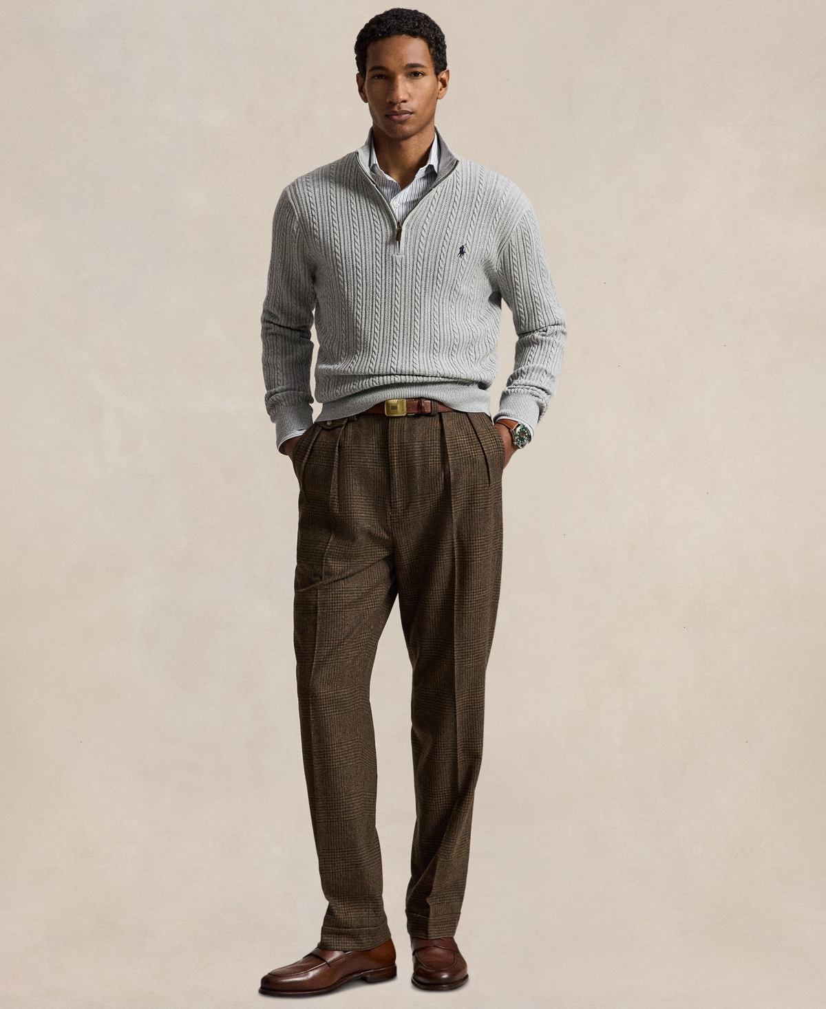 Polo Ralph Lauren Men's Cable-Knit Mockneck Quarter-Zip Sweater