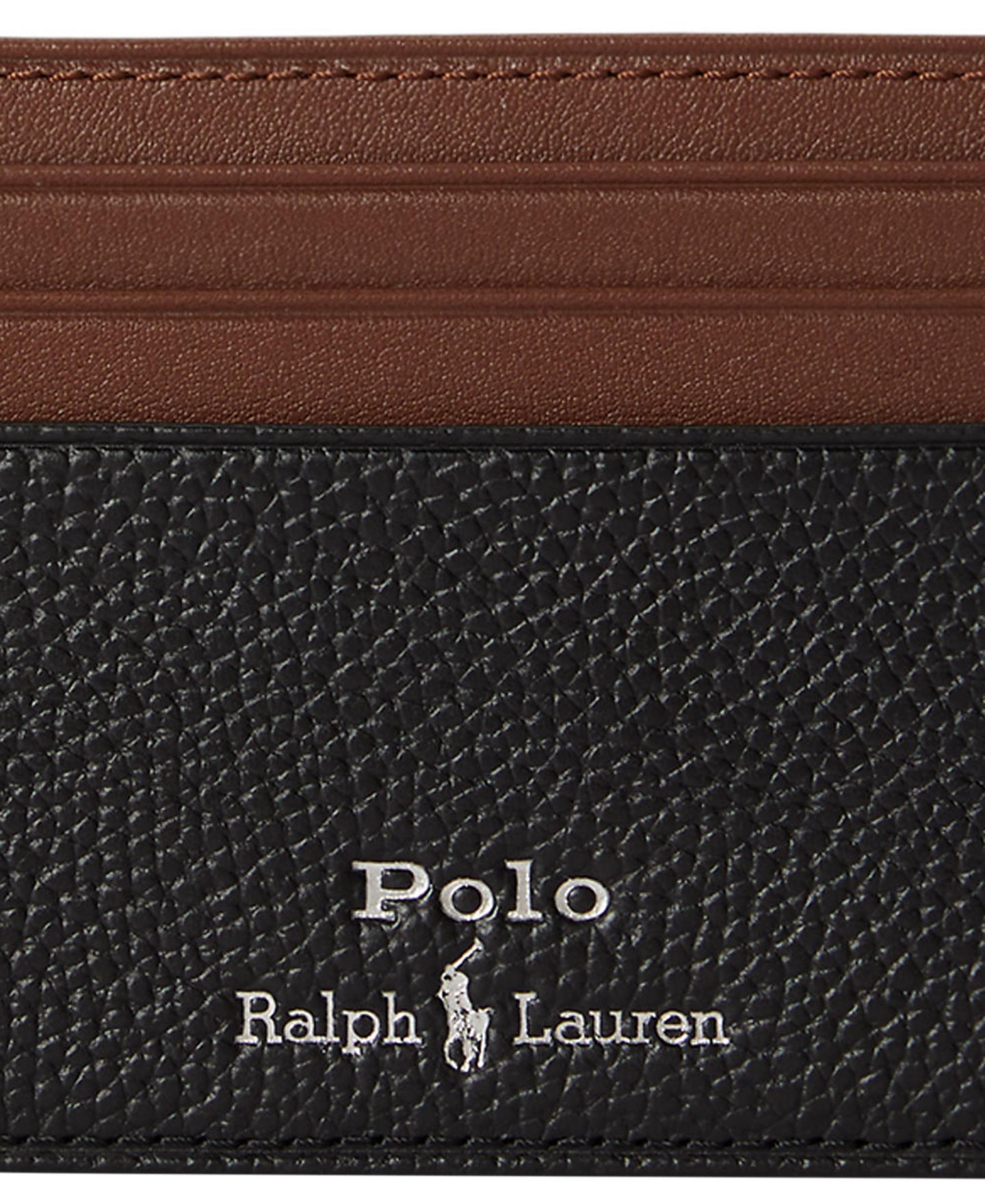 Мужской кошелёк Polo Ralph Lauren Two-Tone Leather Card Case, цвет: Чёрный / Седельно-коричневый — фото 3
