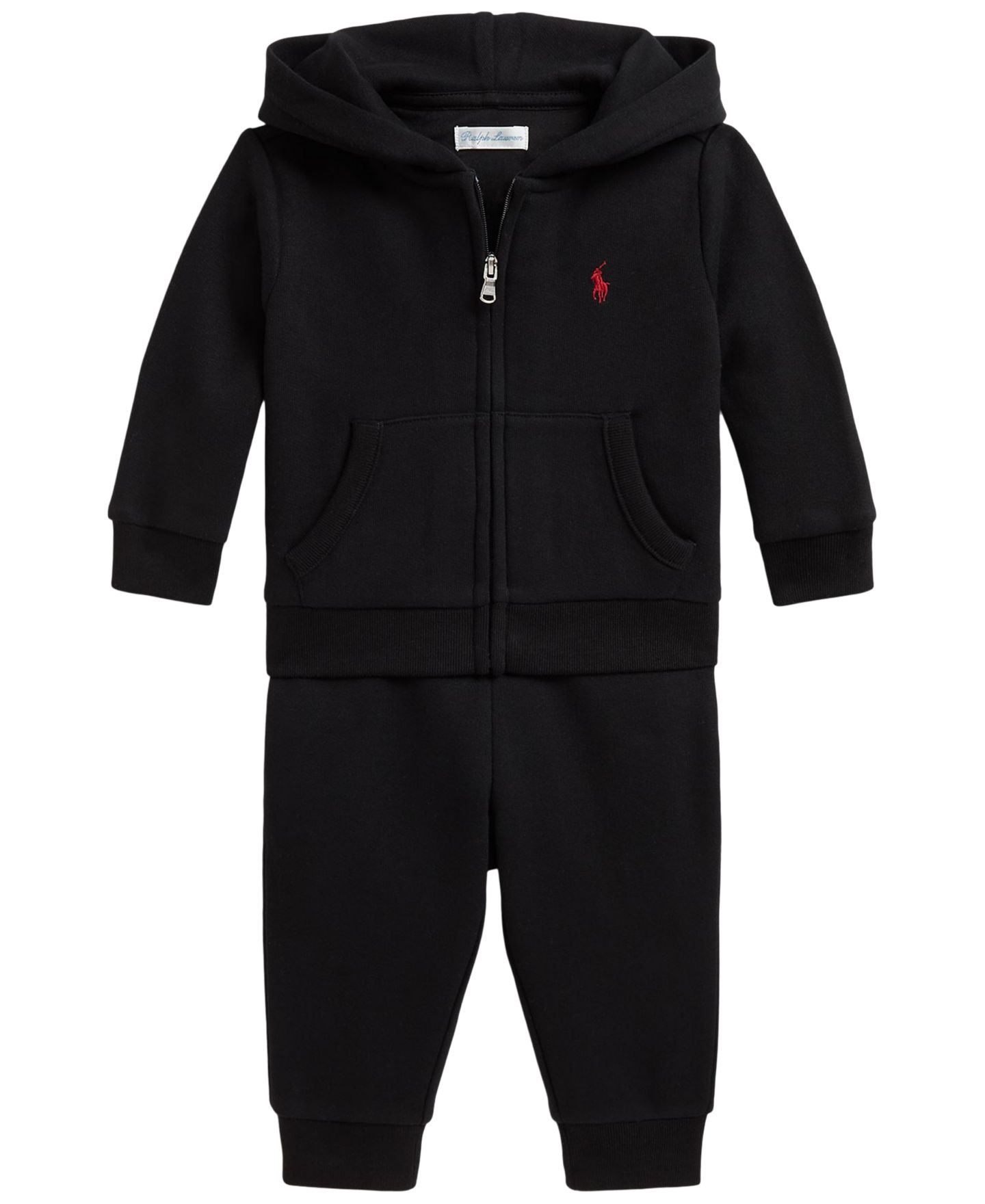 Детский комплект Polo Ralph Lauren для малыша: худи на молнии с капюшоном и брюки, цвет: Чёрный — фото 1