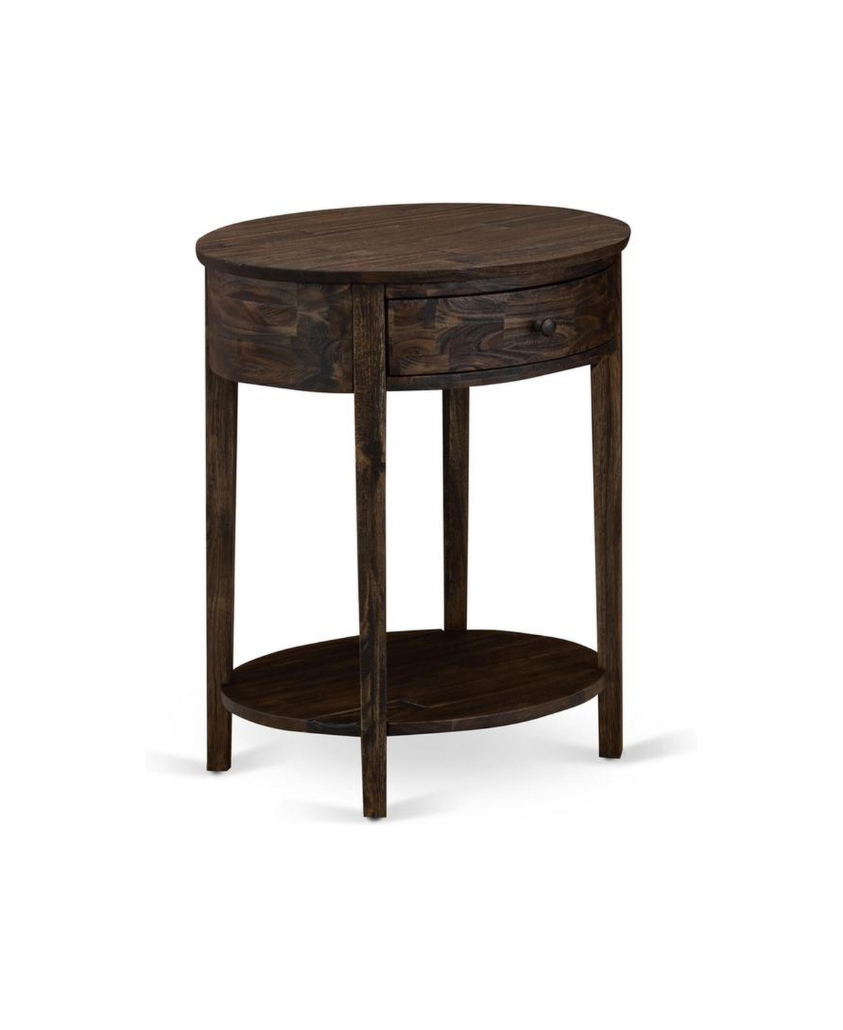 East West Furniture NL14Q-1HI07 2 Piece Bed Set - 1 Bed Brown Taupe Velvet Fabric Headboard and 1 Night Stand - Distressed Jacobean Finish Nightstand