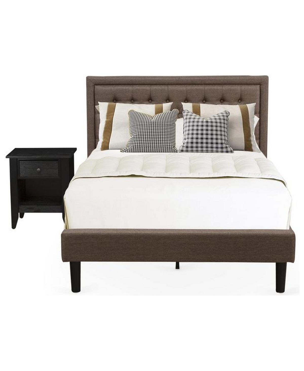 East West Furniture KD18F-1GA06 2 Piece Bedroom Set - Full Size Bed Brown Headboard with 1 Wooden Nightstand - Brown