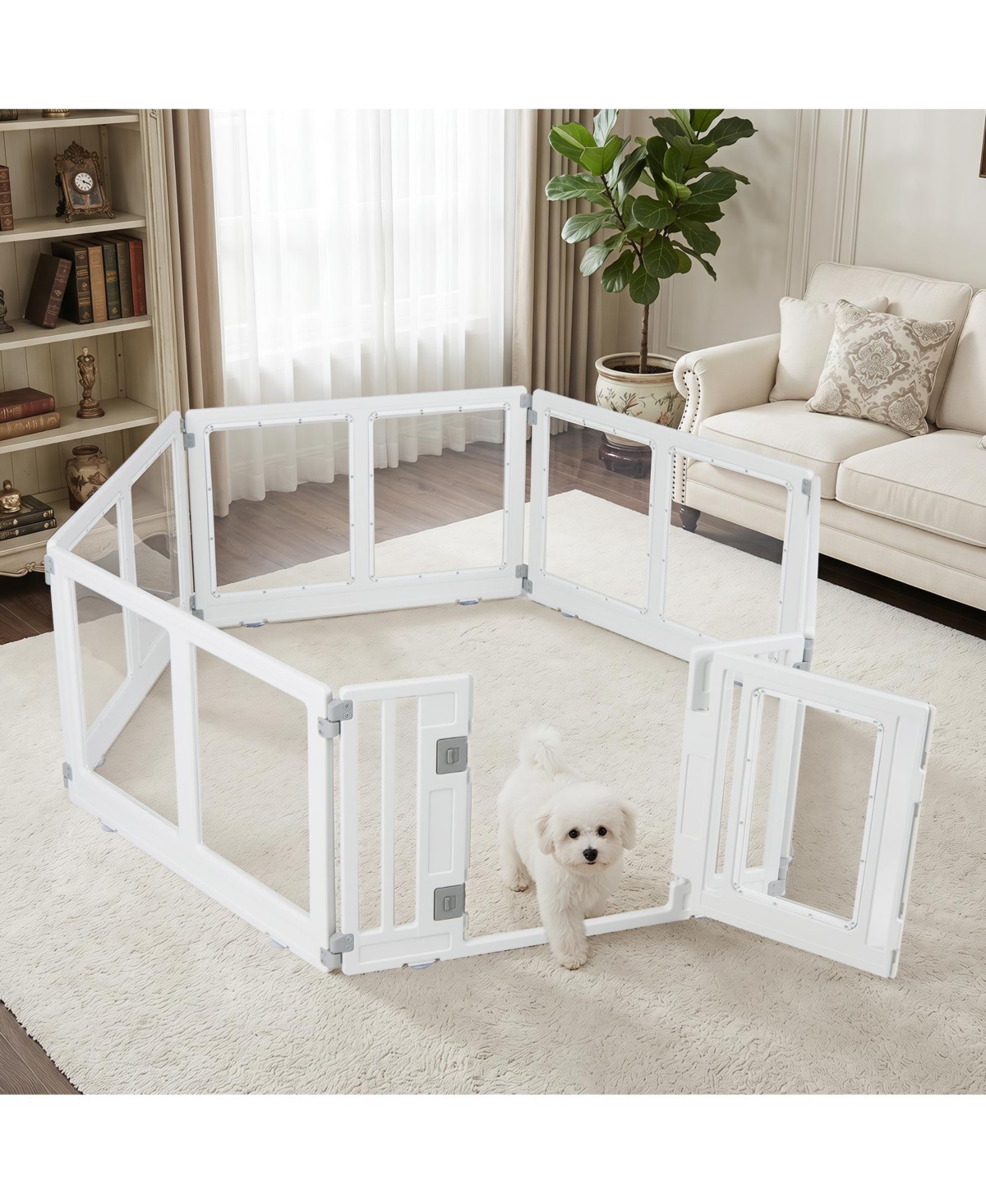 Gymax Clear Dog Playpen Transparent Pet Fence w/Door and Double Safety Locks