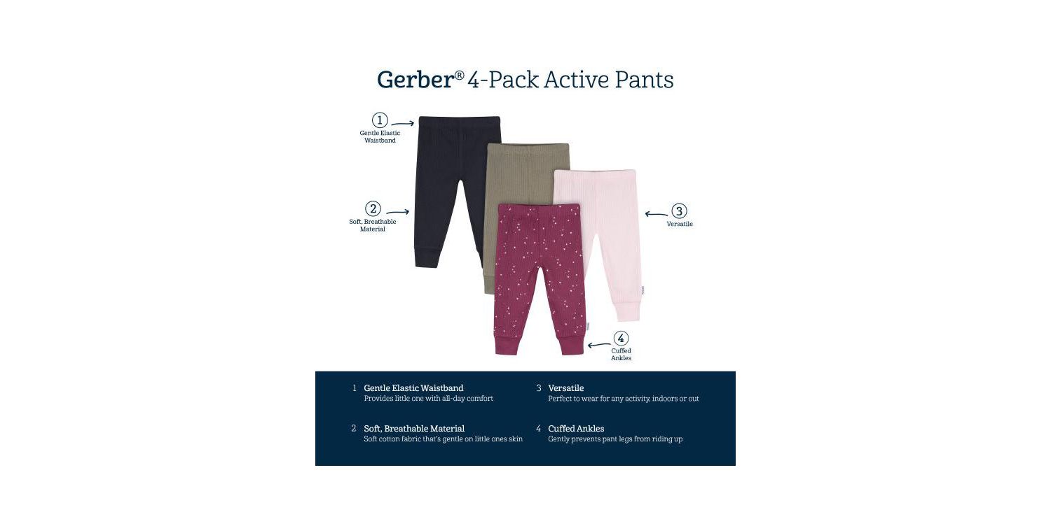 Baby Girls 0M - 24M Vanilla Active Pants, 4-Pack