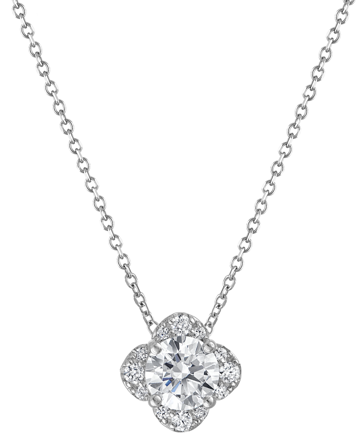 Macy's Lab-Grown Diamond Flower Shape Pendant Necklace (1-1/5 ct. t.w.) in 14k White Gold - White Gold