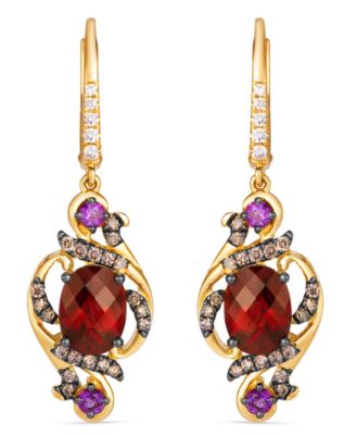 Garnet, Amethyst, Nude Diamond (0.10 ct. t.w.) & Chocolate Diamond (0.32 ct. t.w.) Drop Earrings in 14k Honey Gold