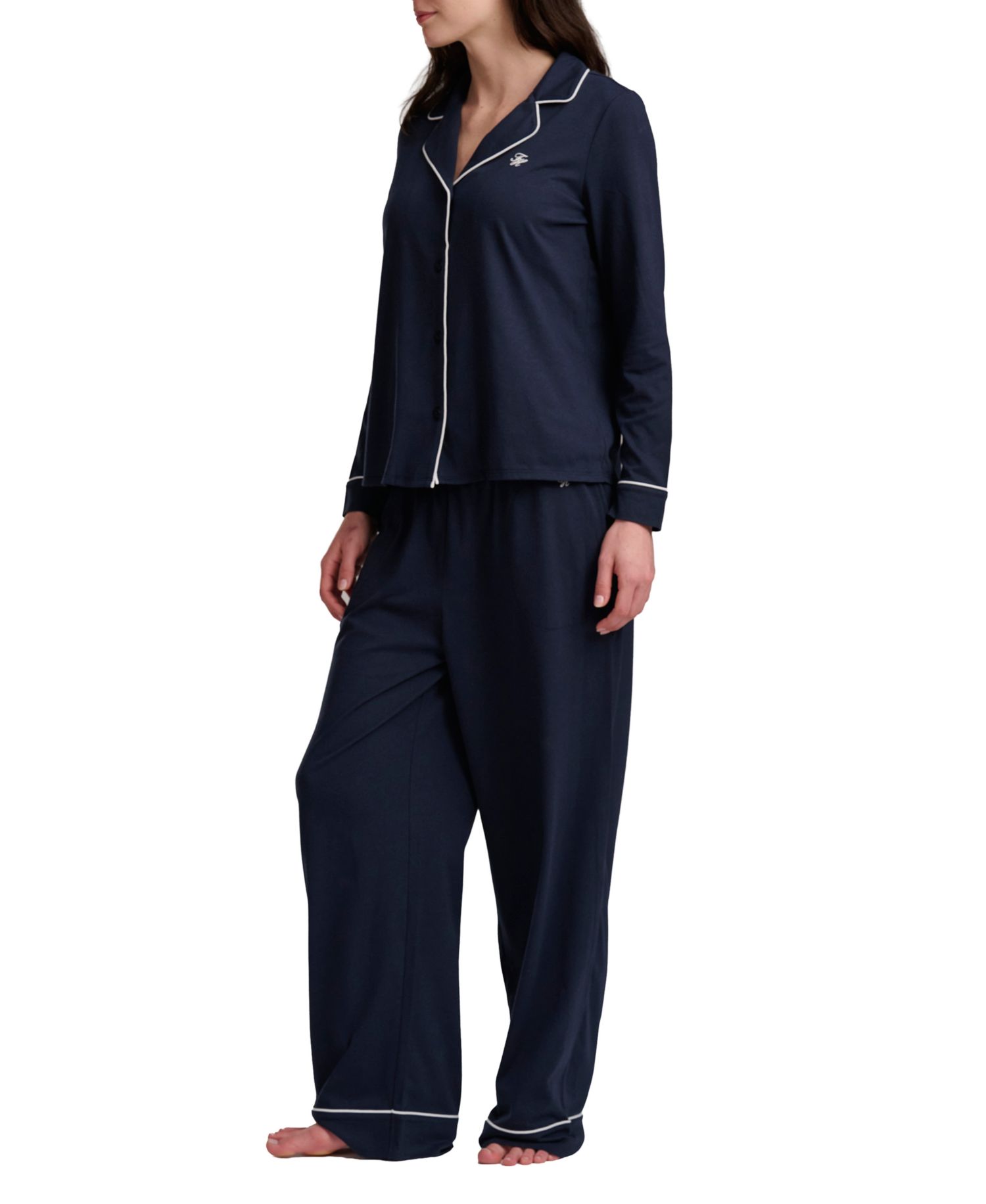 Women's Girlfriend Long-Sleeve Notch Collar Button-Up Top and Pant Pajama Set
