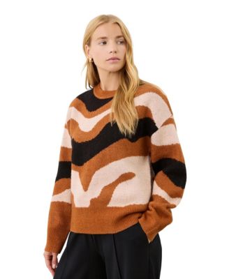 Women's Minnie Abstract-Print Crewneck Long-Sleeve Sweater