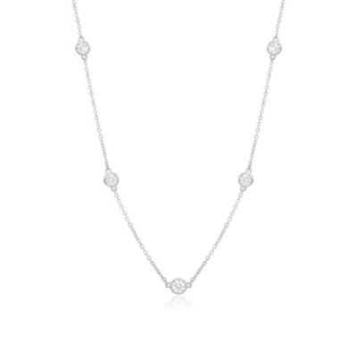 Long CZ Station Chain Necklace  Sterling Silver