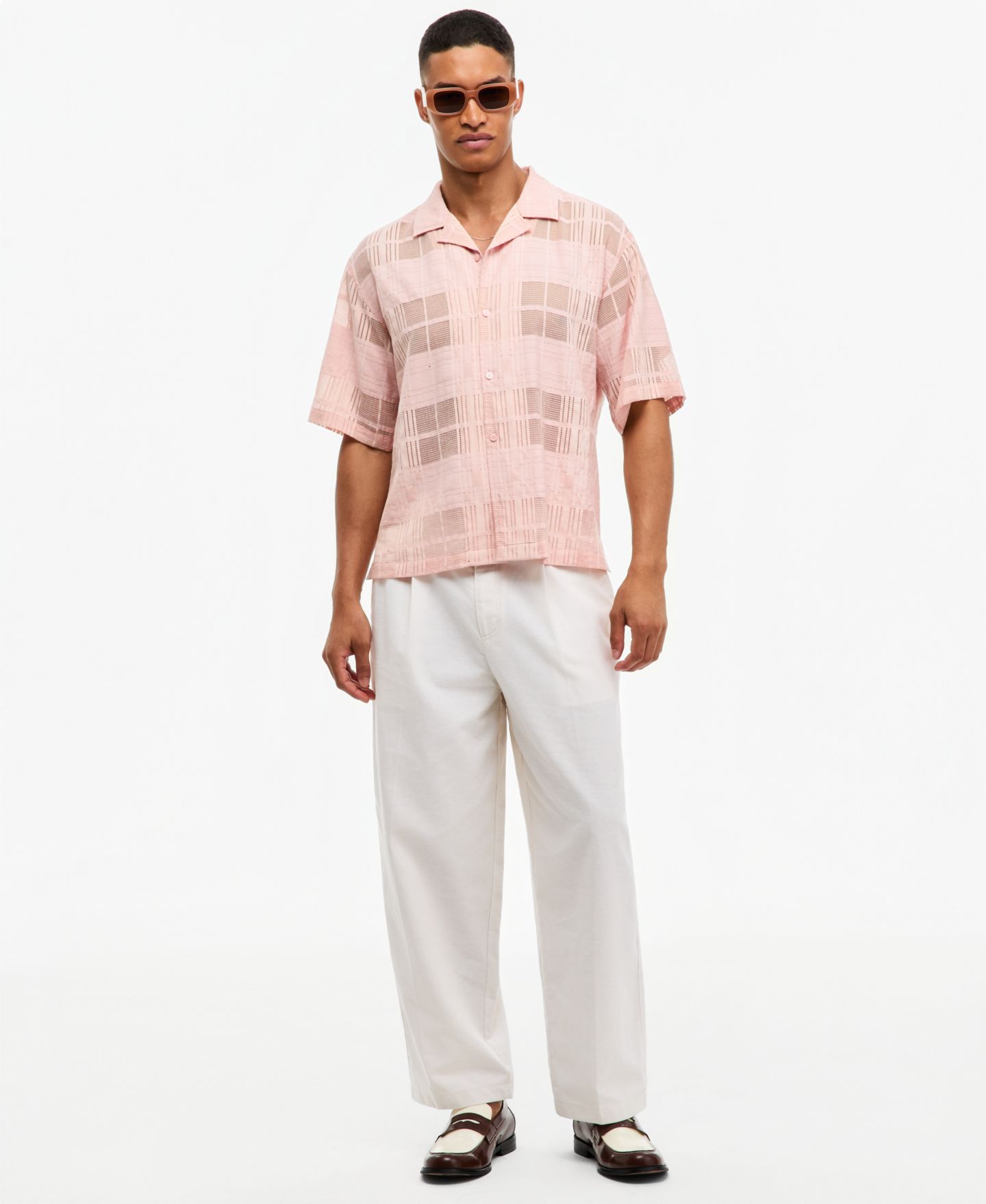 Мужская рубашка Mode of One Camp Collar Short-Sleeve Plaid, цвет: Shy Bouquet — фото 2