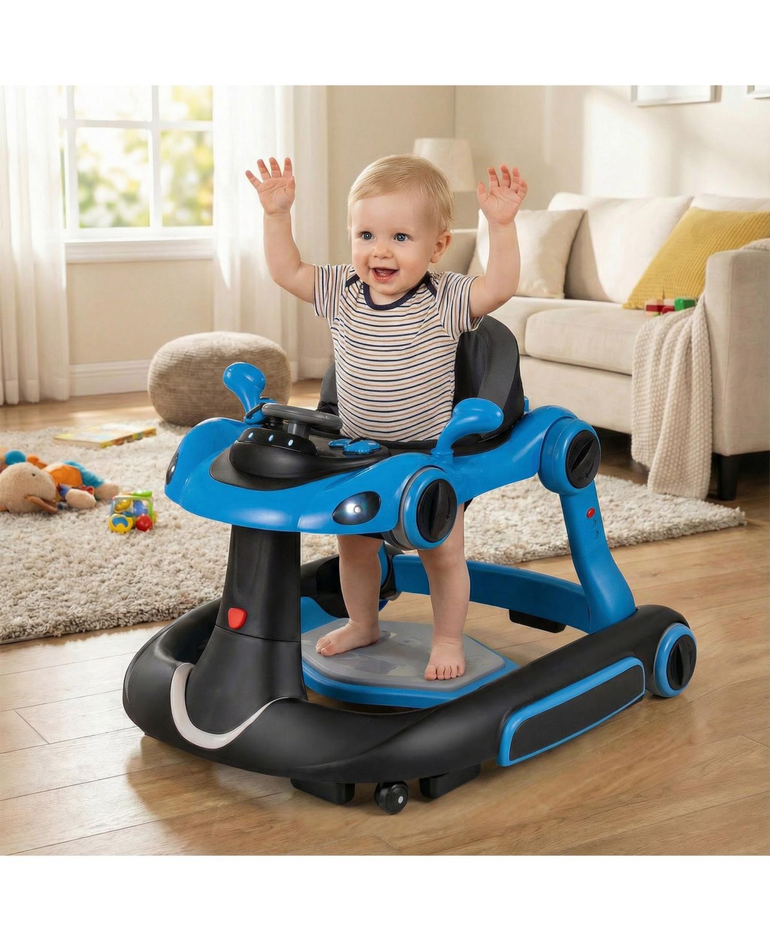 6-in-1 Baby Walker and Activity Center with Canopy, Music and Rocker