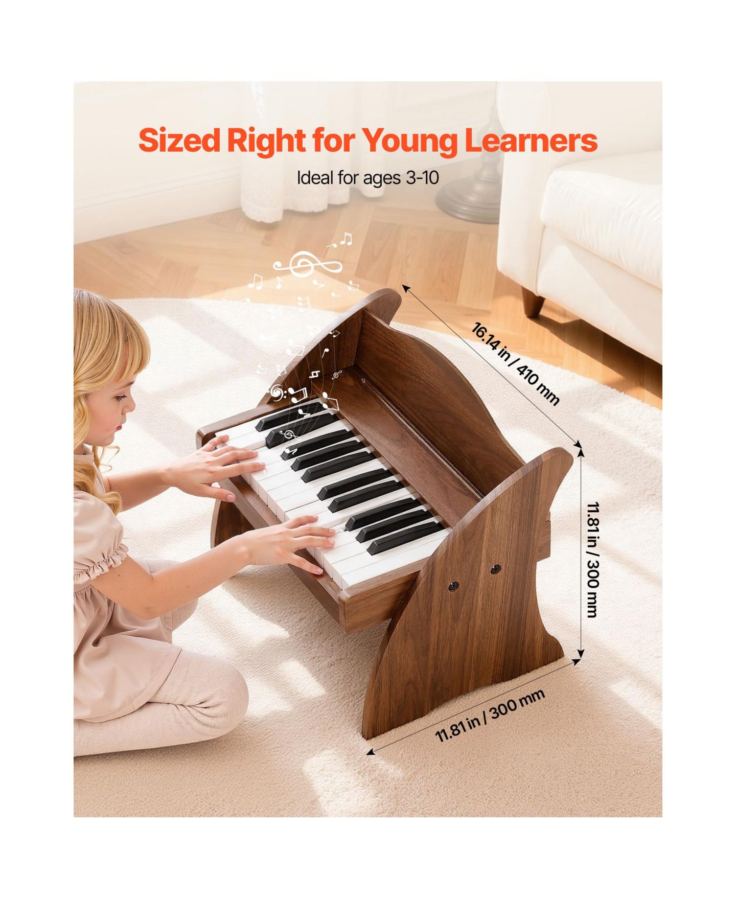 Детская игрушка SUGIFT 25-Key Wooden Dual-Power Digital Piano Keyboard, Ages 2+, цвет: Тёмный коричневый — фото 10
