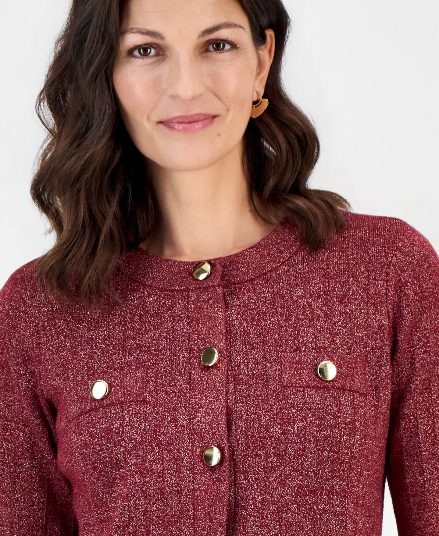 Женский кардиган JM Collection Lurex Pointelle Short-Sleeve, цвет: Вишнёвый — фото 3
