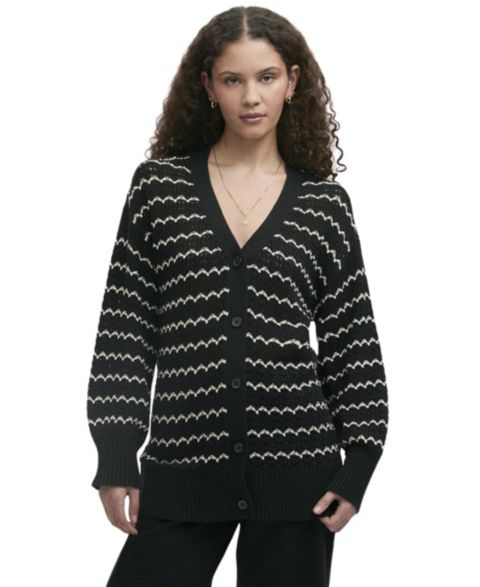 Женский кардиган Finery London Alena Striped Crochet, цвет: Чёрный