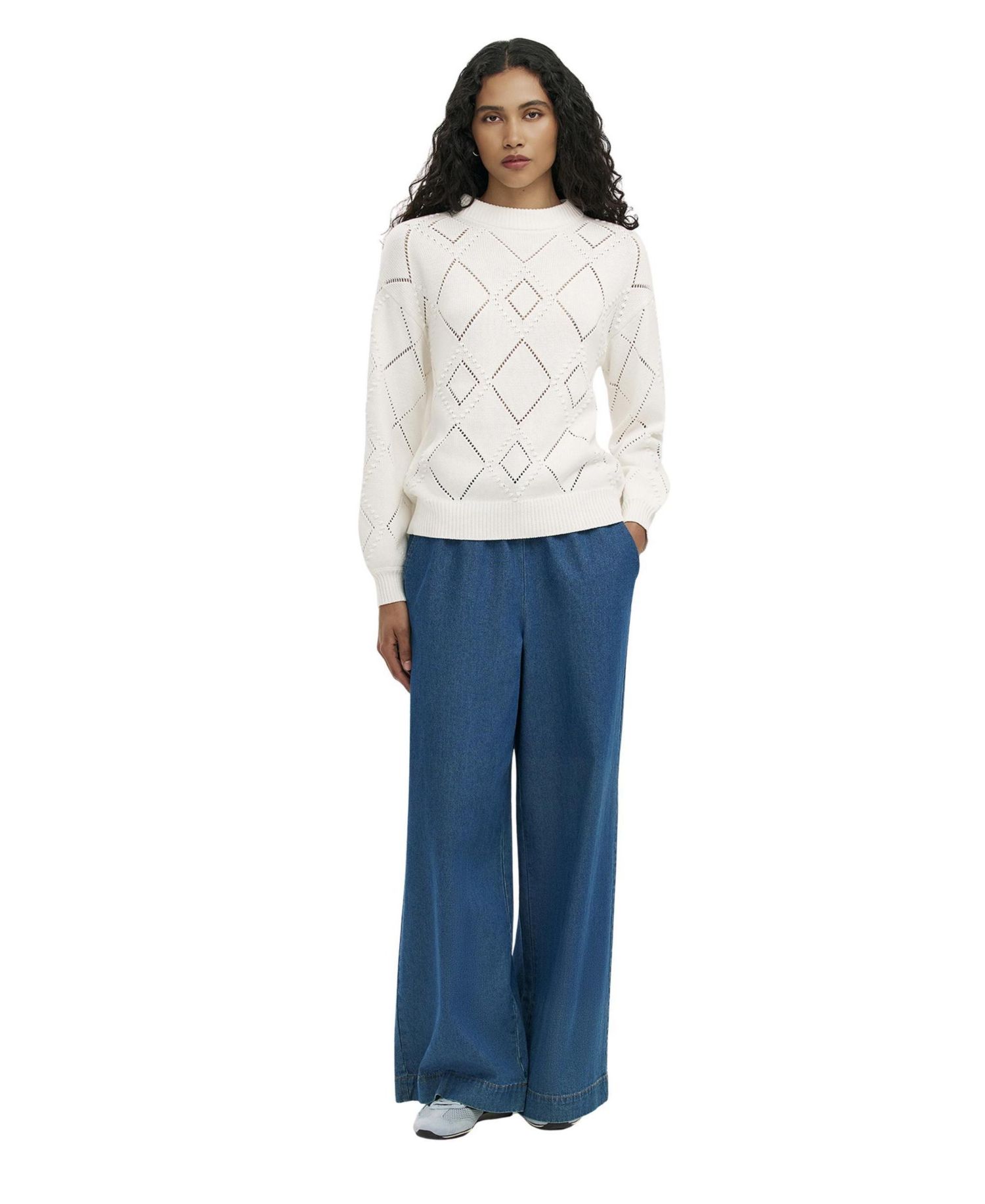 Women's Odette Diamond Pointelle Crewneck Long-Sleeve Sweater
