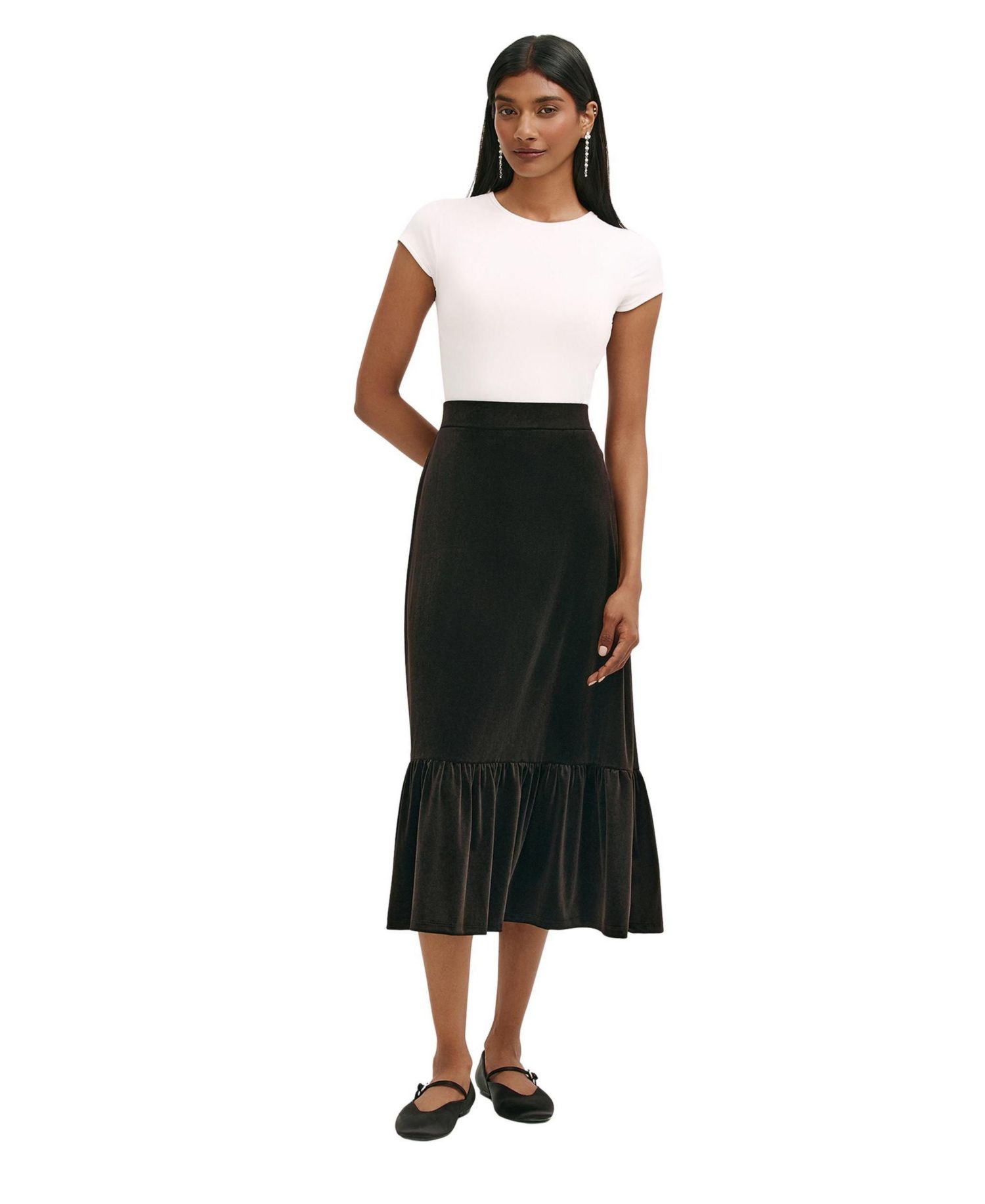 Women's Joline Velvet Tiered High-Waisted Midi Skirt