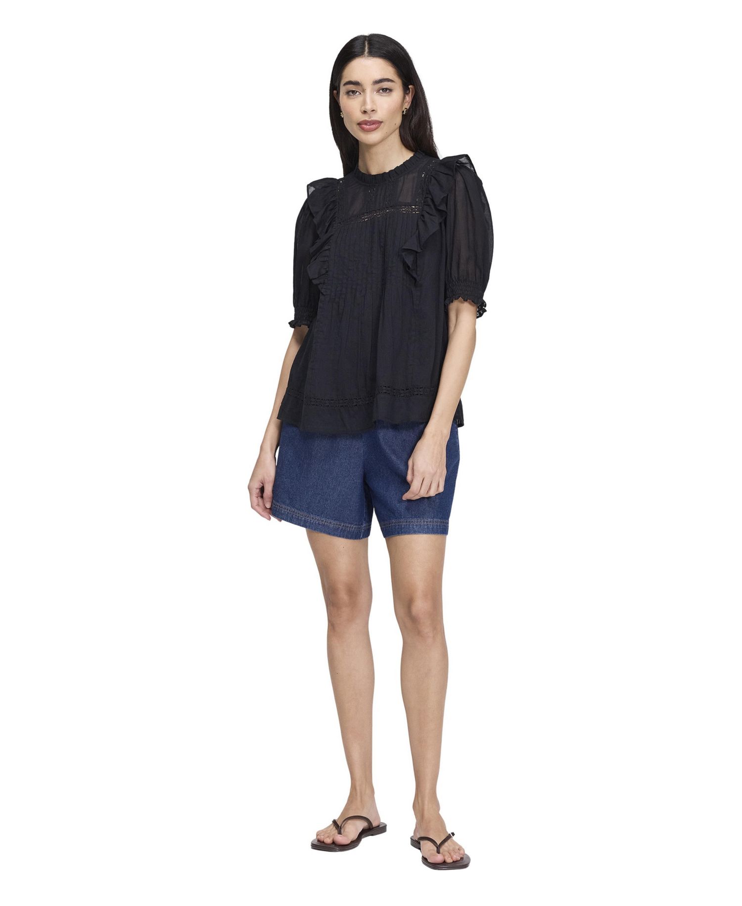 Women's Jolin High-Neck Puff-Sleeve Cotton Top