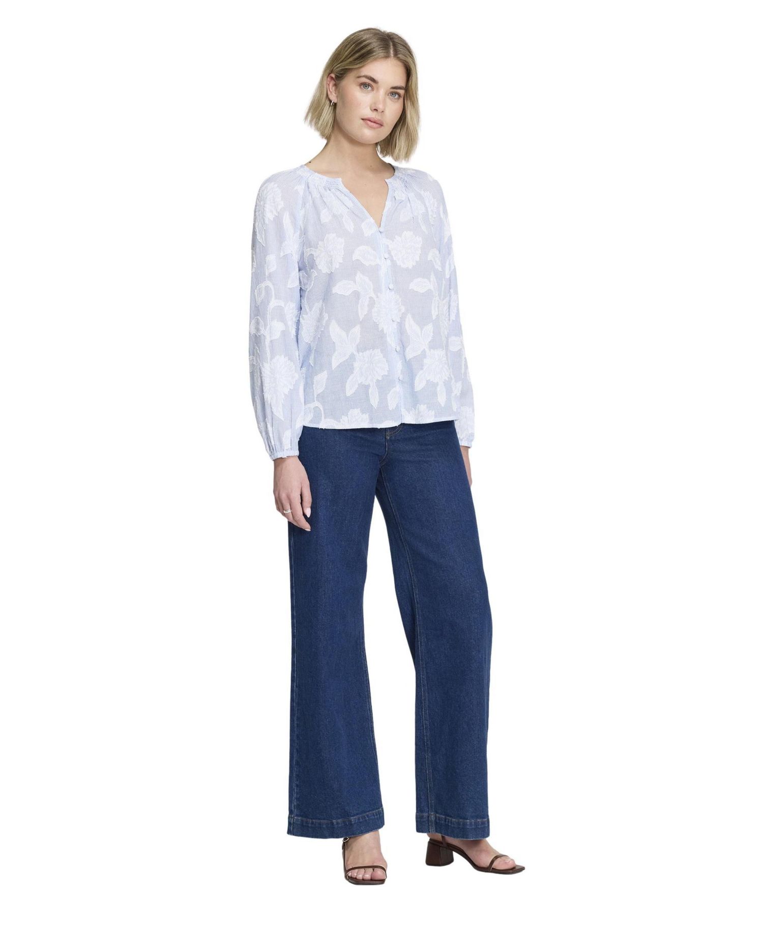 Women's Ivie Floral-Print Button-Through V-Neck Long-Sleeve Blouse