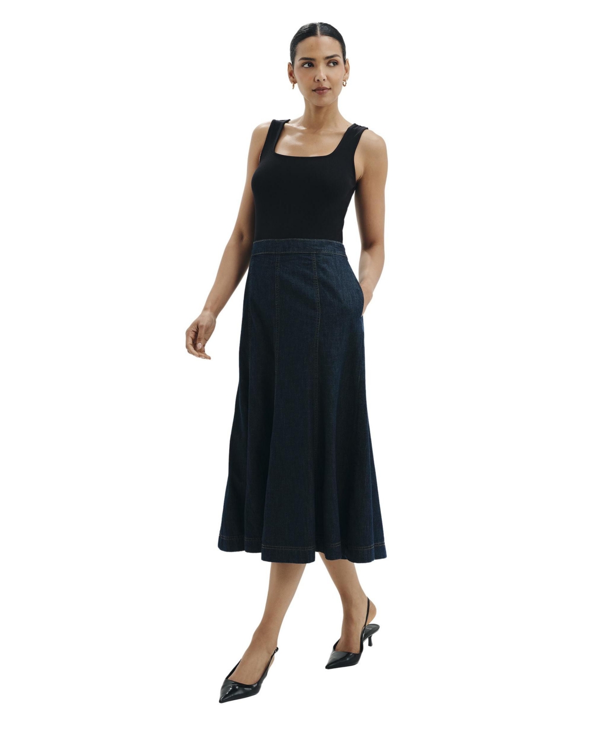 Finery London Women's Dana Denim Midi A-Line Skirt